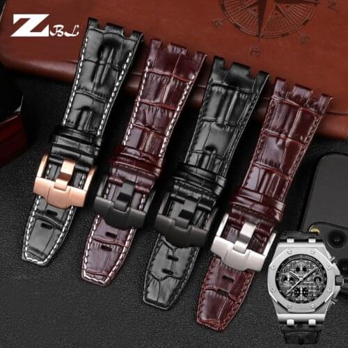 Watch accessories bone grain leather strap folding buckle for AP JF15710/15703/26405 Royal Oak offshore 28mm mens