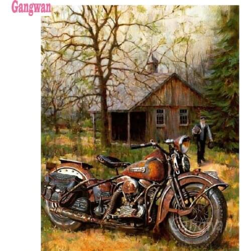 Diy Diamond Embroidery Retro motorcycle, worn out 5d Diamond Painting cross stitch full Square rhinestone Mosaic Home Decoration