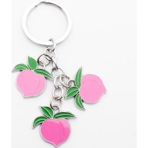FREE SHIPPING BY DHL 100pcs/lot Hot Lovely Metal Fruit Peach Keychains Zinc Alloy Peach Keyrings Peach Keyholders