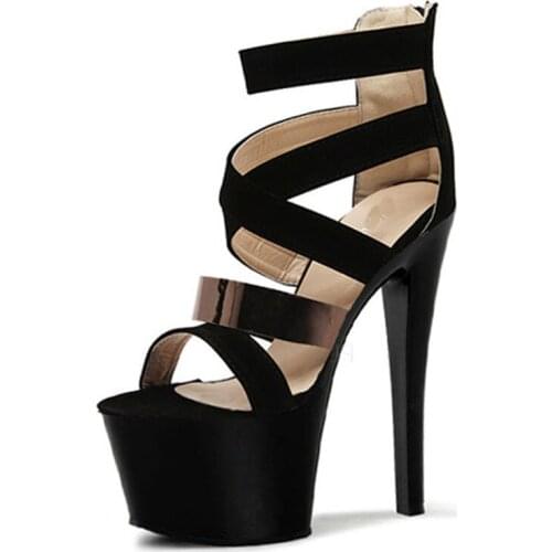 Nightclub style sexy stiletto sandals, 17 cm high with a stage walk, cross sandals with buckles