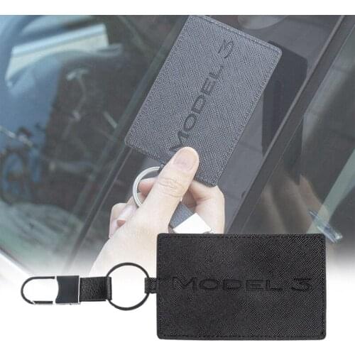 Car Key Holder Card Case Leather Compatible for Tesla Model 3 - Black