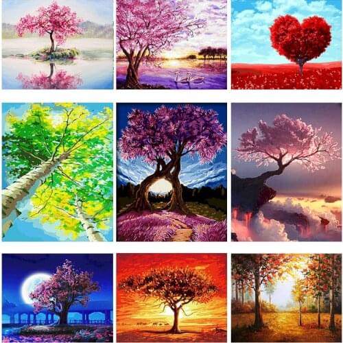 DIY Painting By Numbers Landscape Nature Tree Picture Oil Painting Home Decor 40x50cm DIY Frame HandPainted Canvas Drawing Gift
