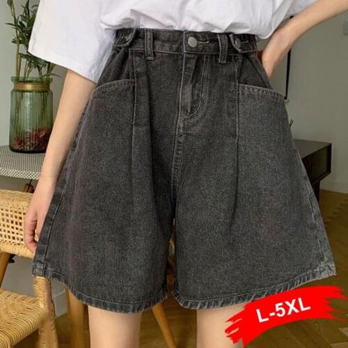 Y2K Plus Size Gray Black Adjustable Waist Short Jeans 4XL Summer Boyfriend Vintage Baggy Loose Wide Leg Denim Shorts 90s Girls