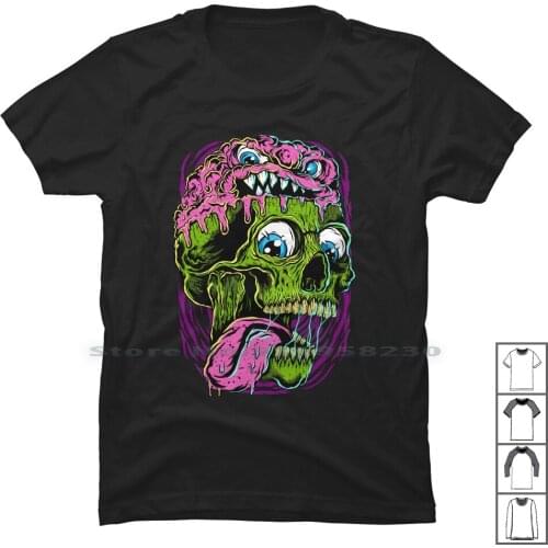 Monster Brain T Shirt 100% Cotton Streetwear Skateboard Monster Street Skull Skate Board Brain Wear Rain Ear St