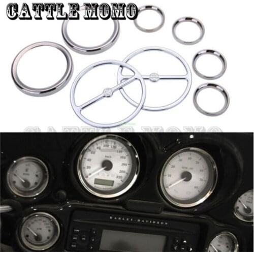 Chrome Motorcycle Stereo Accent Speaker Speedometer Trim Ring Set for Harley Ultra Classic Touring Road Glide Electra 1986-13