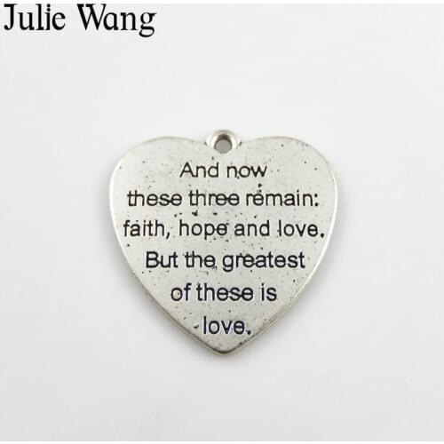Julie Wang 10PCS Alloy "faith,hope,love" Letters Heart Charms For Pendant Necklace DIY Jewelry Making Findings Accessory