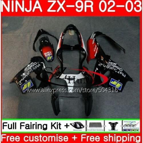 Body For KAWASAKI NINJA ZX-9R 02-03 ZX900 ZX 900 ZX9 R 17SH18 900CC ZX 9 R black red ZX9R 02 03 ZX 9R 2002 2003 Fairings kit