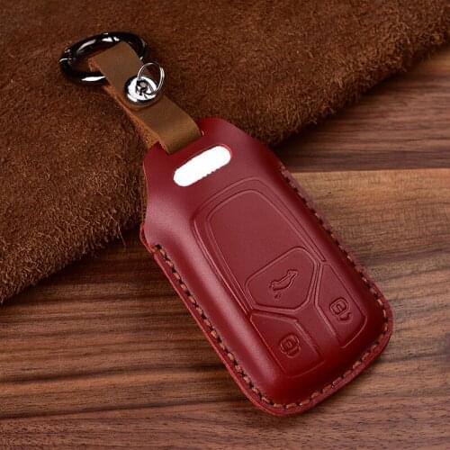 Leather Car Key Case for Audi A4 A4L A5 A6L QT S5 S7 Q7 TTS Smart Remote Protector Cover Pouch Keychain Bag Auto Accessories