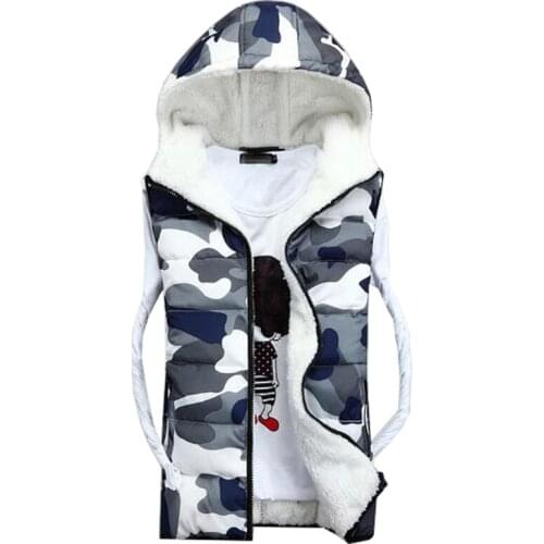 Hot 2016 New Autumn Winter Thick Velvet Hooded Camouflage Men Casual Couple Vest Jacket Cheap Wholesale