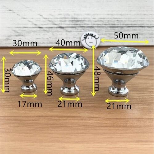 LCH Sparkling 25mm 30mm 40mm CLEAR CRYSTAL CABINET KNOBS WITH ZINC CHROME FINISH BASE CABINET KNOBS GLASS KNOBS FURNITURE PULLS