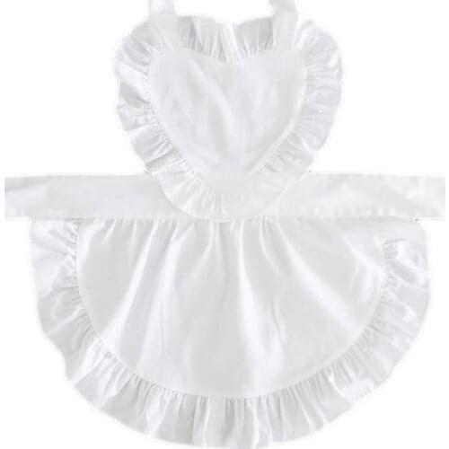 Sweetheart Women Plain White Cotton Ruffle Waitress Cosplay Avental de Cozinha Divertido Tablier Cuisine Pinafore Short Apron