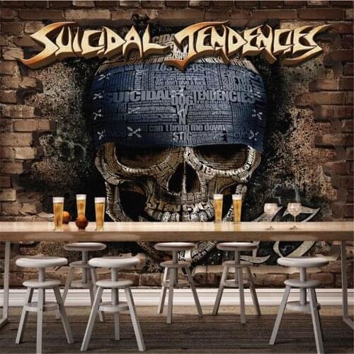 Milofi custom personality wallpaper mural retro nostalgic personality 3d three-dimensional brick wall skull rock mural