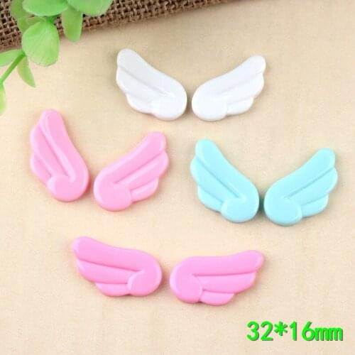 Mini order Pairs 20pcs 32*16mm Cute Angel Wings Resin Cabochons Flatback Planar Clay Beads Charms Pendant Ornament Accessories