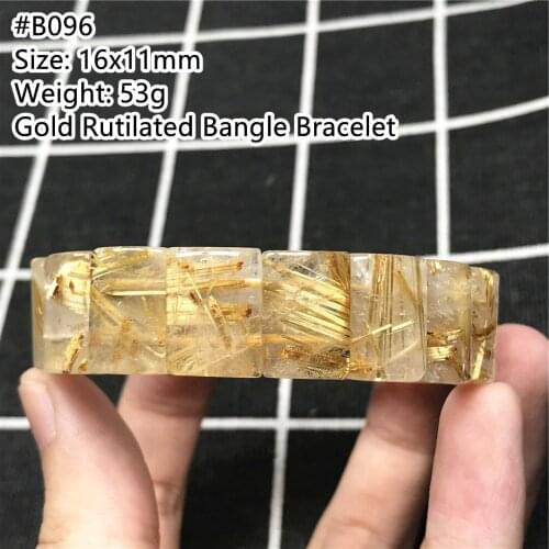 Natural Gold Rutilated Quartz Bracelet Bangle Jewelry For Women Men Wealth Healing Titanium Gemstone 16x11mm Beads Stretch AAAAA