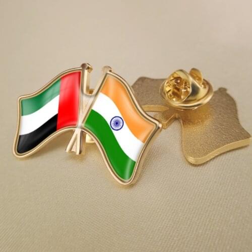 United Arab Emirates and India Crossed Double Friendship Flags Lapel Pins Brooch Badges