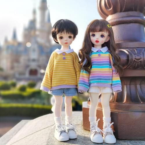 BJD doll clothes fashion rainbow Striped T-shirt Long sleeve sweater for 1/6 BJD YOSD MYOU SD DD Doll costume doll accessories