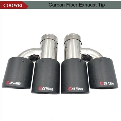 One Pair (L+R) Carbon Fiber Muffler Tip H Type Double Universal Stainless Exhaust Pipe Mufflers Multi-size Exhaust Tip