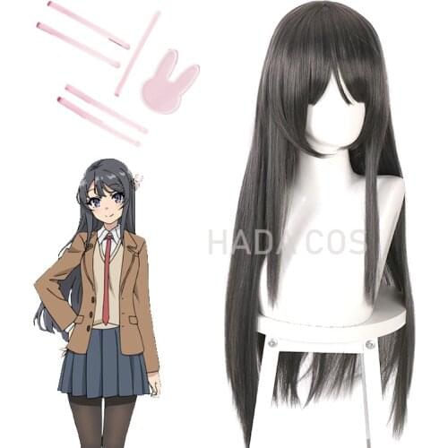 Sakurajima Mai Cosplay Wigs Headwear Rascal Does Not Dream Of Bunny Girl Senpai Synthetic Hair Long Straight Gray Hair Wig