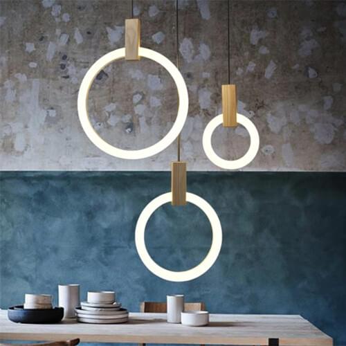 Villa Stairs Led Pendant Lights Acrylic Circles Lustre Pendant Light Wood Pendant Lamp Led Drop Light Hang Lamp Suspend Lamps