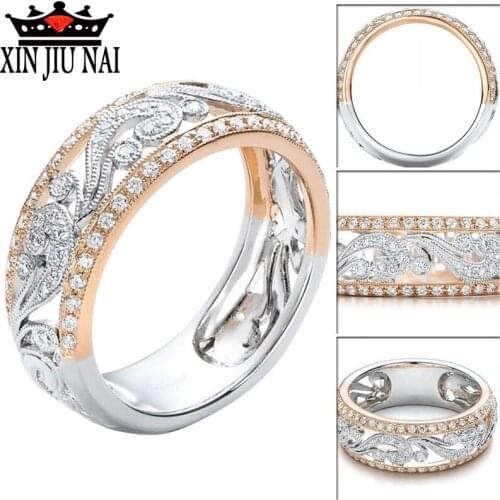 Hollow Two-tone Plant Zircon Rose Gold Engagement Ring for Female Fashion Popular Rhinestone Wedding Rings for Women gold rings