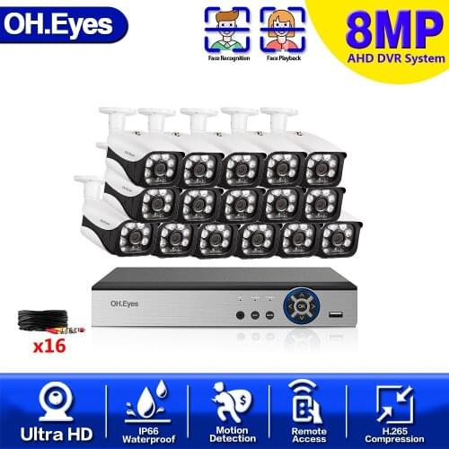 OH.eyes 8MP AHD 16CH CCTV System 16CH DVR 4K Security Camera System 8/16X8.0MP Outdoor Waterproof Video Surveillance Camera Kit