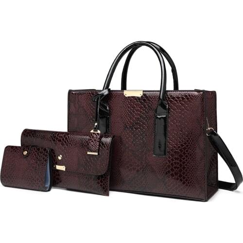 High Quality Women Pu Leather Handbags Large Capacity Serpentine Shoulder Crossbody Bag Fashion 3 Pieces Set Tote Messenger Bags