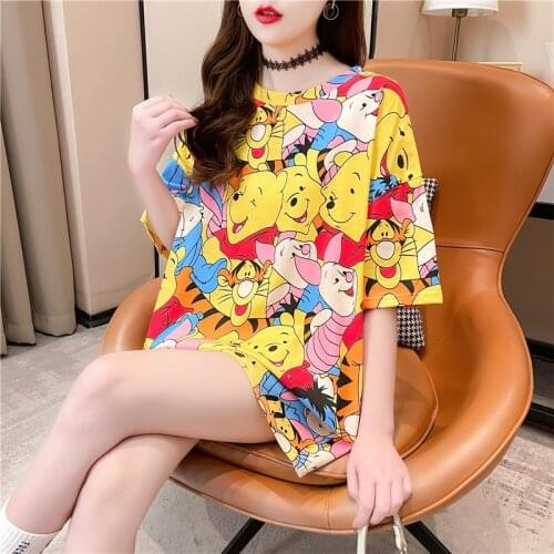Spot Summer New Printing Polyester Sleeve Short Sleeves Round Collar Loose Womens T-Shirt