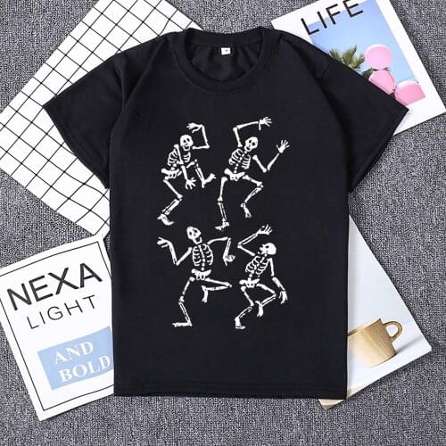 Hillbilly Skeleton Skull Printing T Shirt Women Funny Halloween Party TShirts Short Sleeve Cotton Hip Hop Unisex Tops&tees