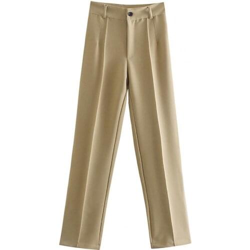 Women pants Vintage High Waist Zipper Fly Chic Fashion Side Pockets Straight Pants Female Trousers formal wear Suit pants