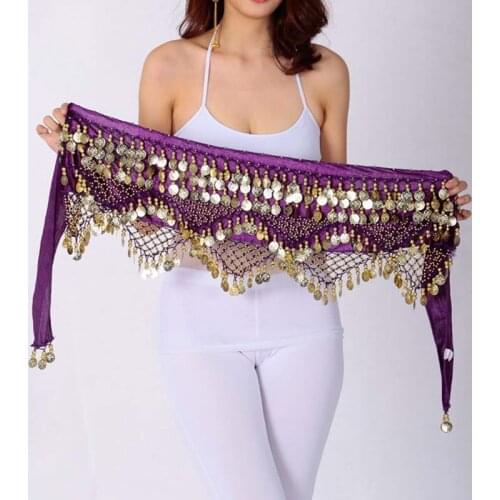 1 PCS Belly Dance Waist Chain Hip Chiffon Skirt Scarf Wrap Belt With Golden Coins Tower Model Womens Belly Dancing Accessories