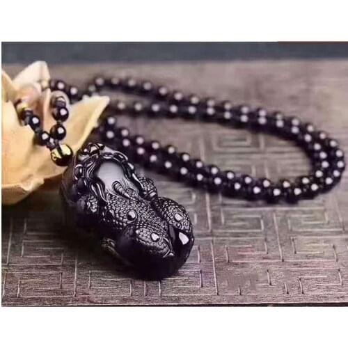 100% Natural Obsidian Stone Mink Necklace Jewelry Fine Jewelry Obsidian Stone Wealth Amulet Men and Womens Necklace Pendant