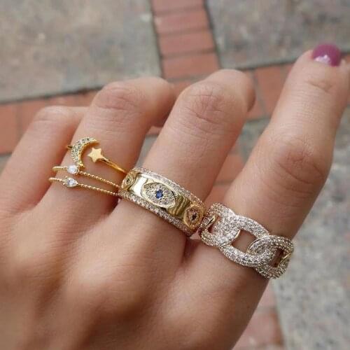 2021 high quality Gold Color Evil Eye CZ Band Wide Engagement Ring For Women Dainty Fashion Stacking Stack Midi Finger Jewelry