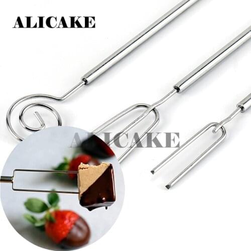 3Pcs Stainless Steel Chocolate Dipping Set Chocolate Tools Fruit Hot Pot Barbecue Fork Bread Dip Tool 21x2.4x0.4Cm Metallic