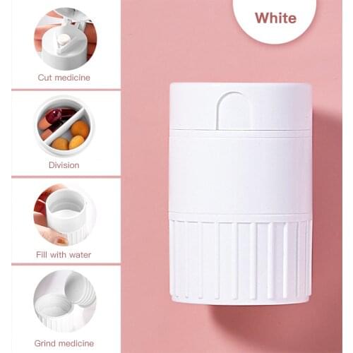 3In1 Pill Cutter Tablet Separation Mini Pill Splitter Multifunction Travel Pills Box Case Medicine Grinder Storage Organizer Hat