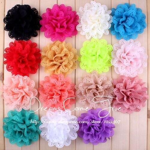 50pcs/lot 4" 15 Colors Fashion Soft Artificial Hollow Out Fabric Chiffon Eyelet Flower Accessories For Girl Hair Dress