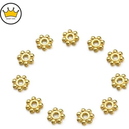 500PCS/Lot Golden Snowflake Metal Beads For Jewelry Marking Loose Spacer Beads Bracelet Necklace Charm Jewelry Finding 4.5mm