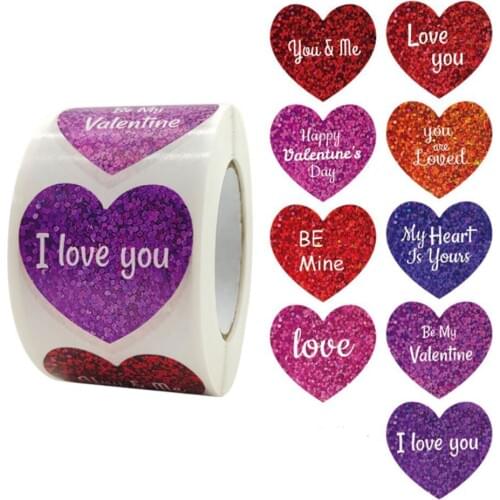 100-500pcs Happy Valentines Day Sticker I LOVE YOU Sealing Stickers Heart Labels Stickers Gift Box Wedding Birthday Packaging