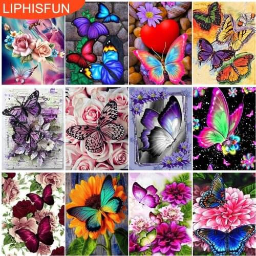 5D Diy Diamond Painting Full Drill Butterfly Flowers Square Round Rhinestone Diamond Embroidery Cross Stitch Home Decor