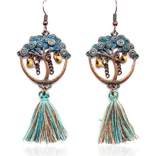 Botany Earrings Womens Accessories to Vintage Gypsy Ethnic Tree Clouds Hollow-out Mixed-color Geometric Embossed Earrings