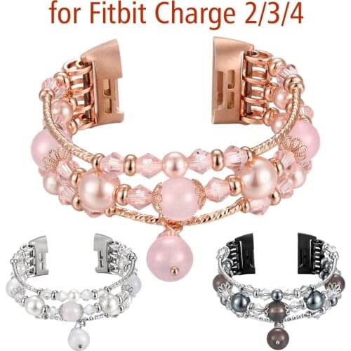 Bracelet for Fitbit Charge 2 3 4 Replacement Bands Bling Handmade Beaded Elastic Accessory Band for Woman Wedding Party 2020
