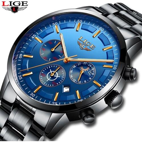 LIGE New Fashion Mens Watches Top Brand Luxury Full Steel Business Quartz Watch Men Waterproof Sports Watches Relogio Masculino