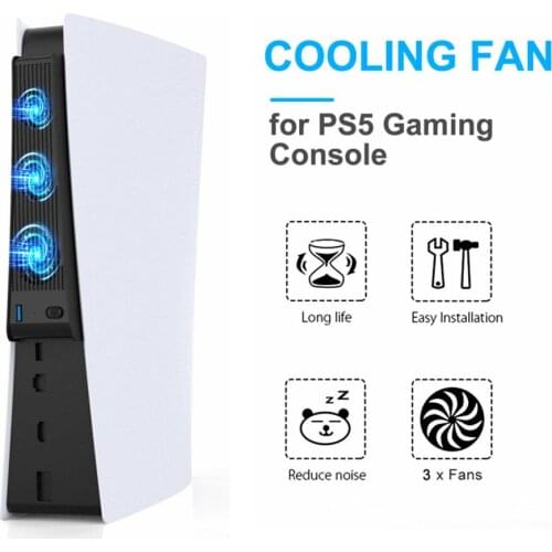 For PS5 Cooling 3 Fan Cooler Game External Accessories Super Cooling Fan Extended USB Interface For PS5 Console Light Compact
