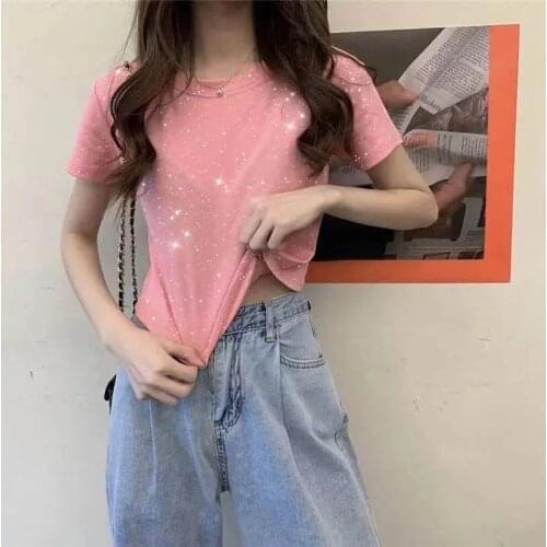 Short T-shirt Student Female 2021 Summer New Korean Version Of The Wild Solid Color Round Neck Slim Top Short Sleeves