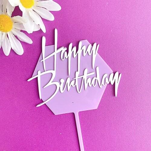 INS Happy Birthday Acrylic Cake Topper Pink Candy Color Cupcake Topper For Birthday Party Cake Decorations Baby Shower