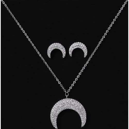Jewelry Set HADIYANA Romantic Creative Moon Deaign Necklace And Earring Set For Women Fashion Party CN633 Conjunto de joyas