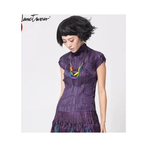 HOT SELLING Miyake fIrregular solid short sleeve fashion fold stand T-shirts IN STOCK