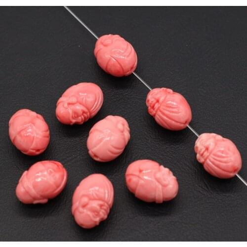 Hot-selling Pink Egg-shaped Buddha-shaped Personality Coral Through-hole Beads Loose Beads for Jewelry Making Necklace Bracelet