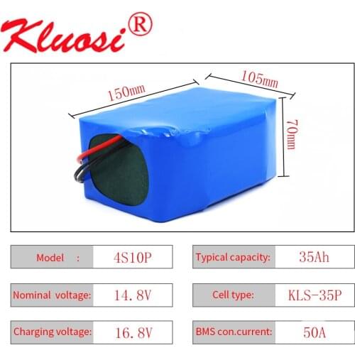 KLUOSI 4S10P 16.8V 35Ah 600Watt 14.4V 14.8V Lithium Battery Pack with 50A BMS for Inverter Smart Robot High-power Equipment Etc