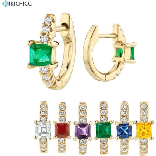 Kikichicc 925 Sterling Silver 8mm Green CZ Huggies Mini Hoops Women Loops Circle Colorful Earring Rock Punk Statement Jewelry