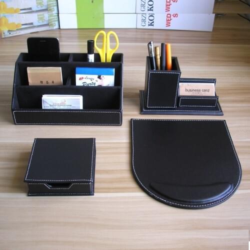 Multifonctional desk organizer PU leather pen holder pencil box documents desk organizer office business card holders desk set